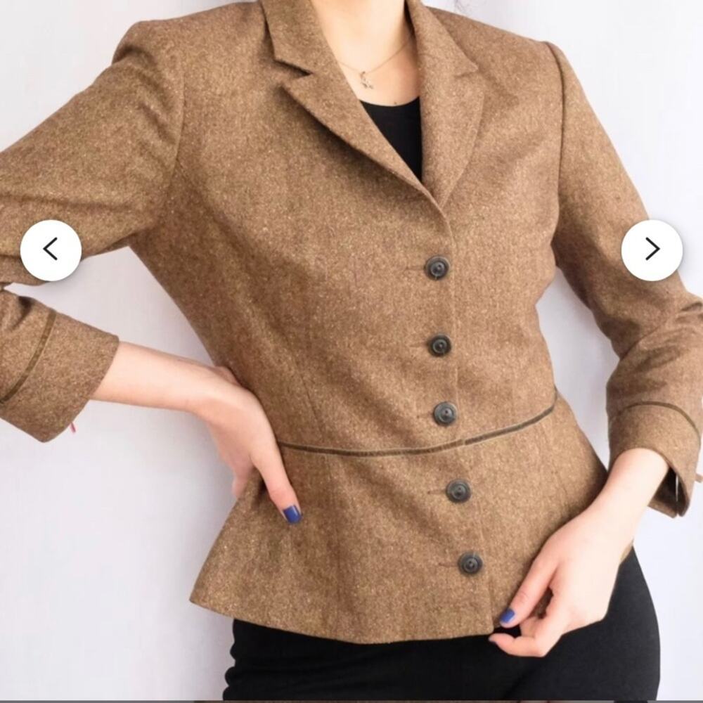 Tara Jarman Wool Olive Green & Brown Blazer Size 8 (38) Runs Small!!!
